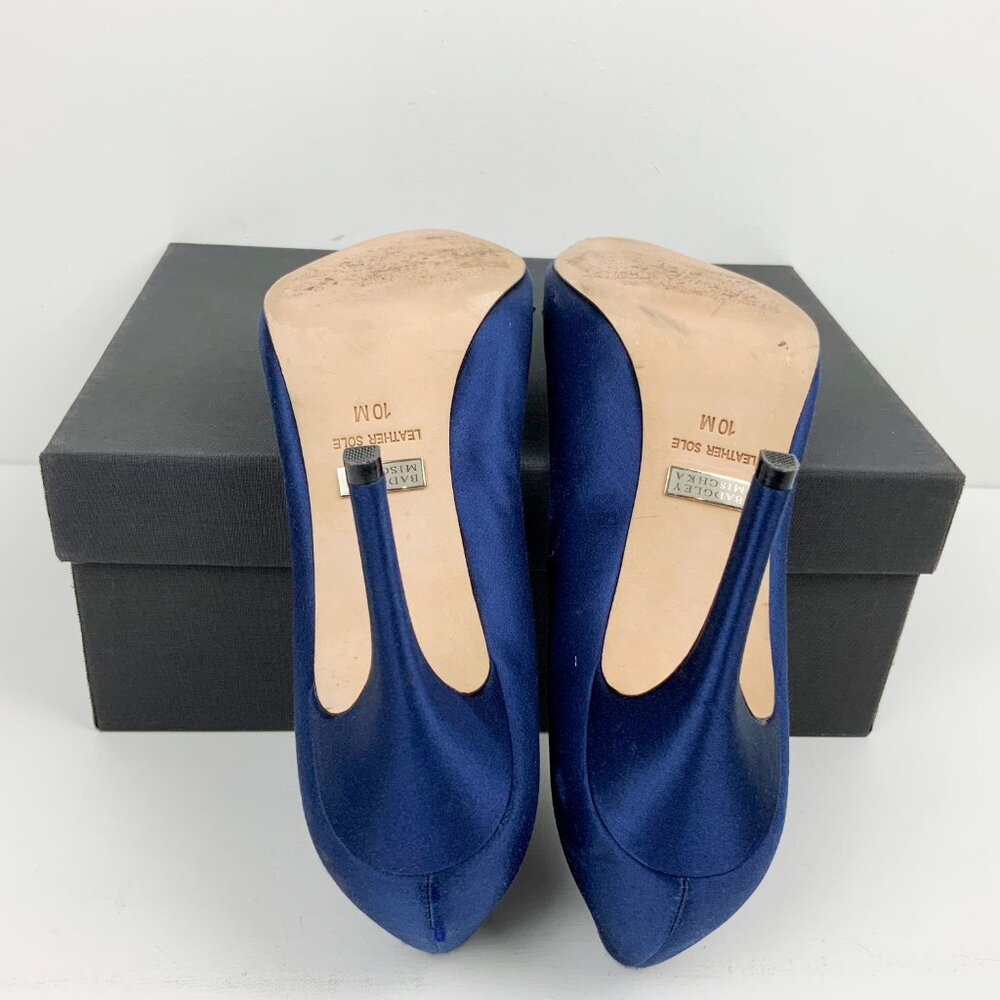 Badgley Mischka Blue Satin & Rhinestone Peep-Toe Formal Lux Pump Sz 10M - Picture 15 of 16
